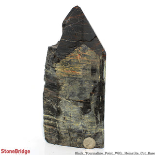 Black Tourmaline & Hematite Cut Base, Polished Point U#53    from Stonebridge Imports