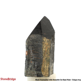 Black Tourmaline & Hematite Cut Base, Polished Point U#24    from Stonebridge Imports