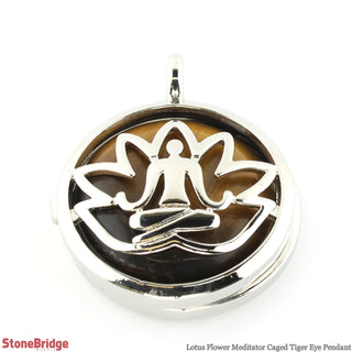 Lotus Flower Meditator - Tiger Eye - Rounded Frame Pendant    from Stonebridge Imports