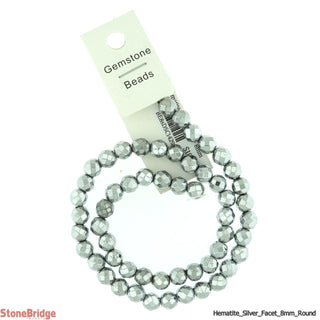 Hematite Silver Faceted - Round Strand 8mm    from Stonebridge Imports