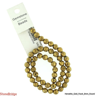 Hematite Gold Faceted - Round Strand 8mm    from Stonebridge Imports