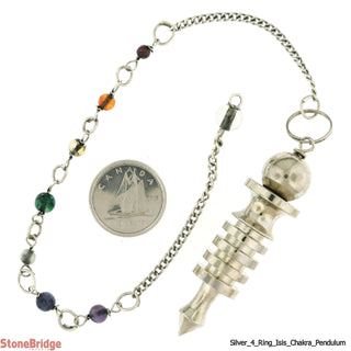 Metal Pendulum - Silver Colour 4 Ring Isis with Chakra Beads - 2"    from Stonebridge Imports