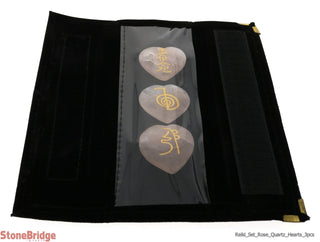 Rose Quartz Reiki Hearts engraved with symbols - 1" to 1 1/2"    from Stonebridge Imports